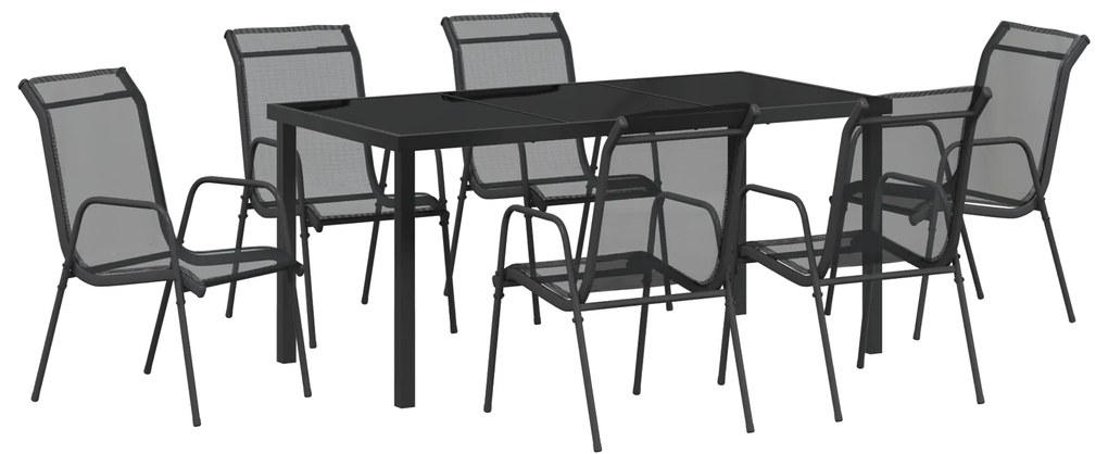 vidaXL Σέτ φαγητού για κήπο 7 pcs Μαύρο Textilene και ατσάλι
