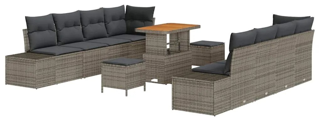 vidaXL Σετ Καναπέ Κήπου με μαξιλάρι 11 pcs Γκρι Πολυ ράταν