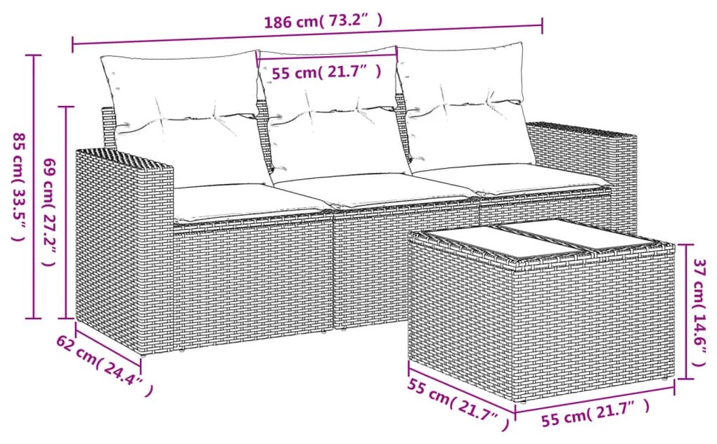vidaXL Σετ Καναπέ Κήπου 4 τεμ. Μπεζ Συνθετικό Ρατάν με Μαξιλάρια