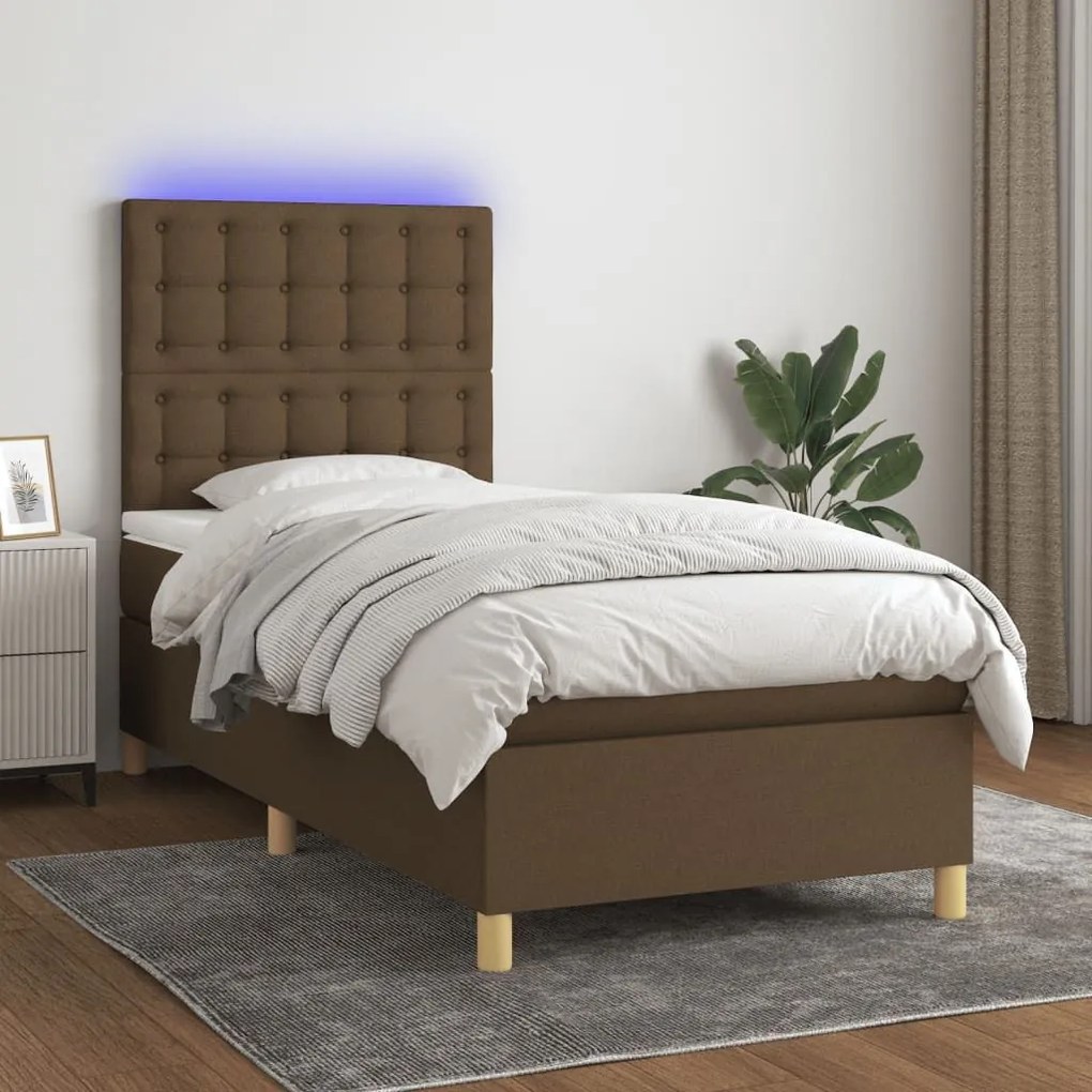 ΚΡΕΒΑΤΙ BOXSPRING ΜΕ ΣΤΡΩΜΑ &amp; LED ΣΚ.ΚΑΦΕ 80X200 ΕΚ. ΥΦΑΣΜΑΤΙΝΟ 3135712