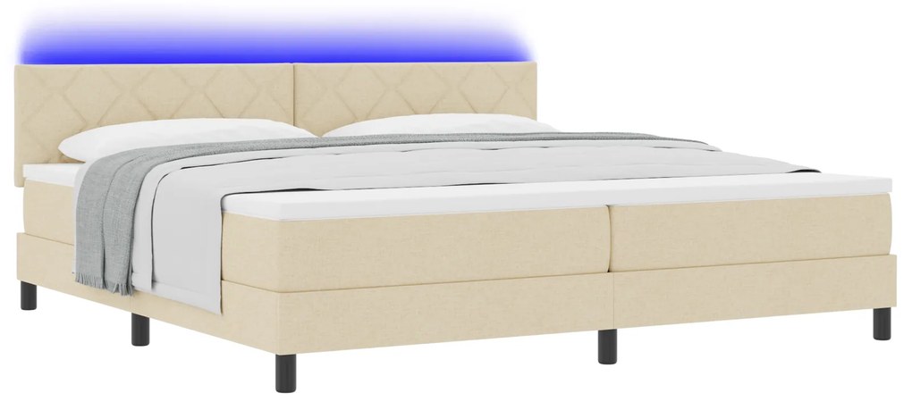 vidaXL Κρεβάτι Σπαστού Σπαστού με Στρώμα & LED Κρεμ 200x200 εκ. Ύφασμα