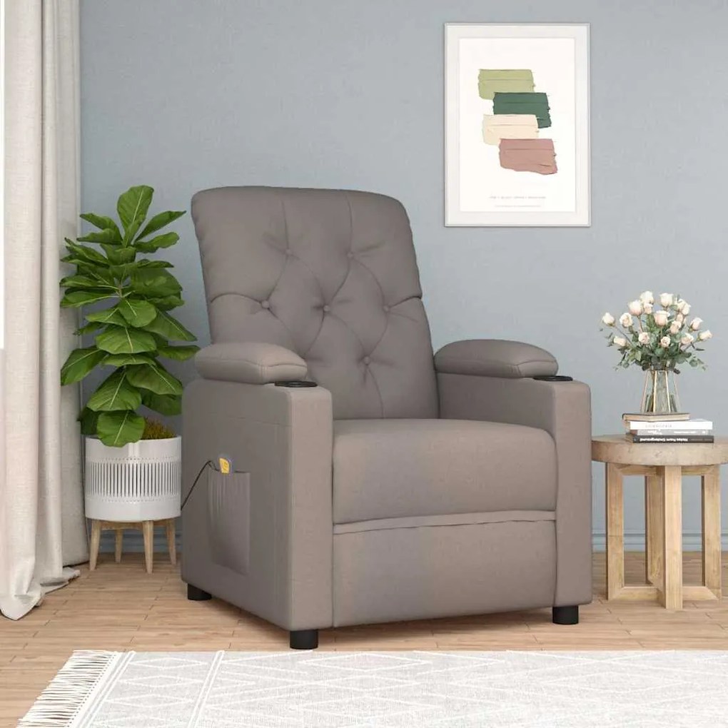 vidaXL Πολυθρόνα Μασάζ Taupe Υφασμάτινη