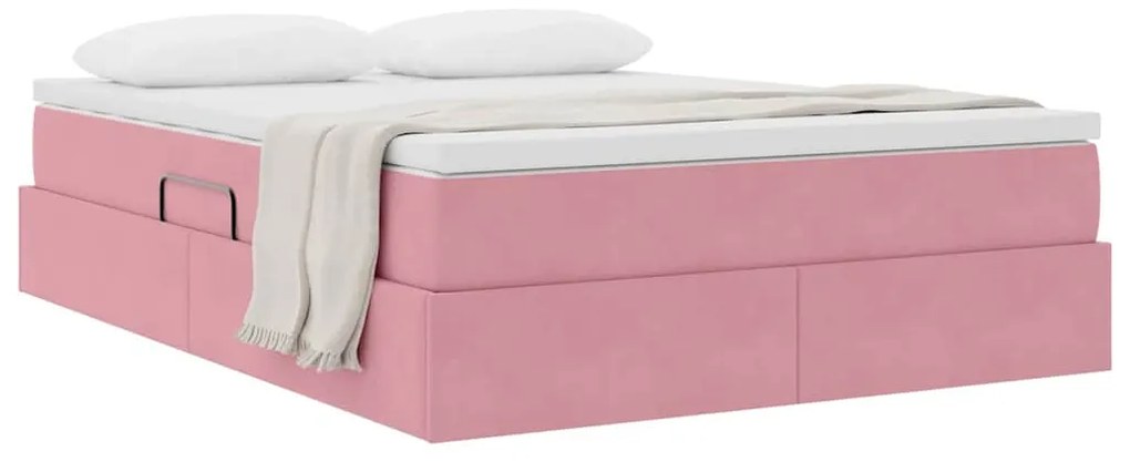 vidaXL Κρεβάτι με αποθηκευτικό χώρο και στρώμα Ροζ 140 x 190 cm