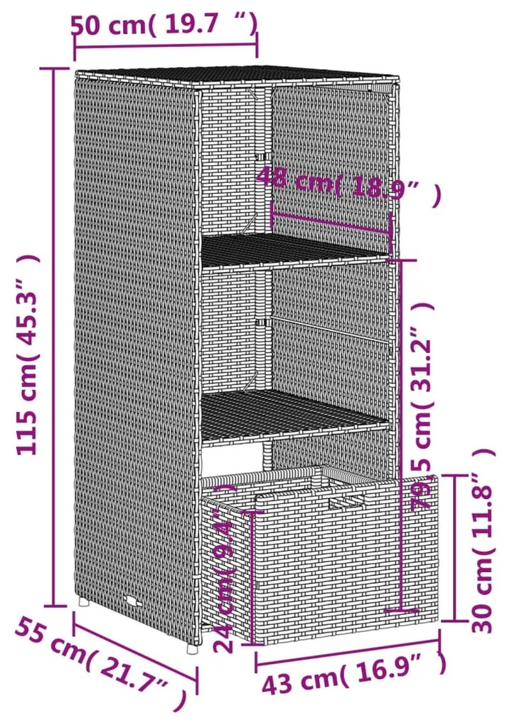 Ντουλάπι Αποθήκευσης Κήπου Γκρι 50x55x115 εκ. Συνθετικό Ρατάν - Γκρι