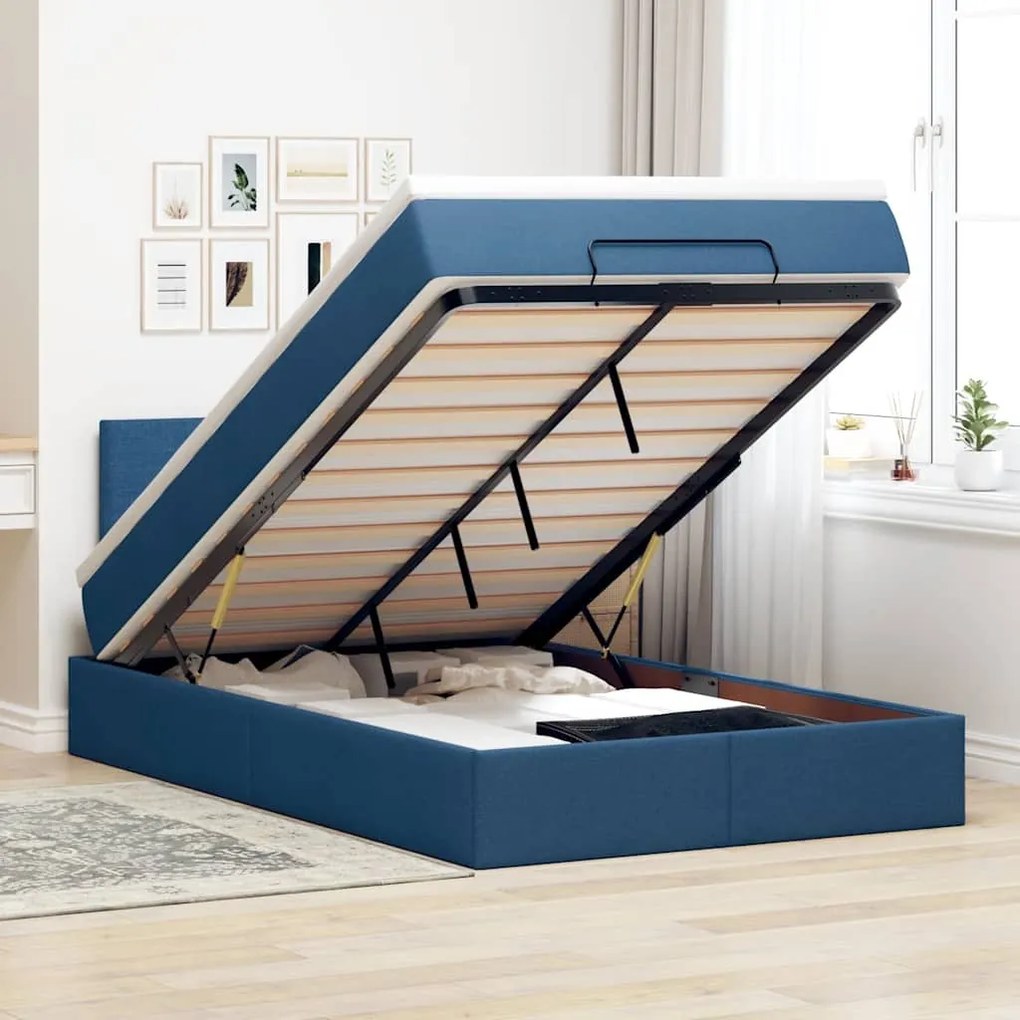 vidaXL Οθωμανικό κρεβάτι με στρώμα μπλε 120x200cm ύφασμα