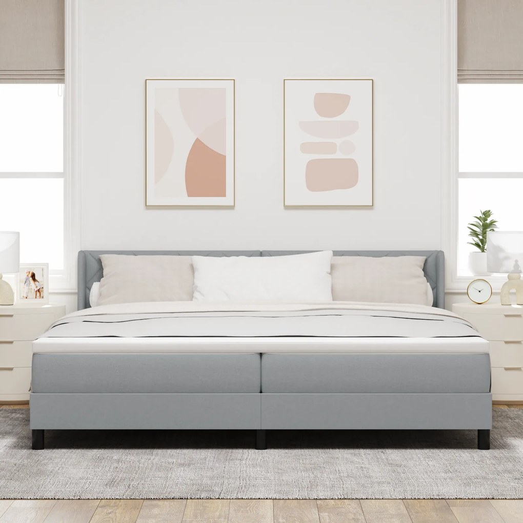 vidaXL Κρεβάτι Box Spring με Στρώμα, Ανοιχτό γκρι, 200x200 εκ., Ύφασμα