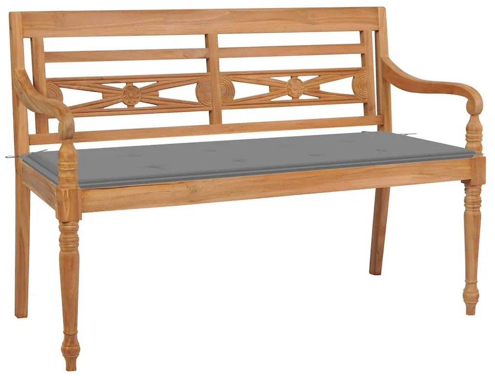 vidaXL Παγκάκι Batavia 120 εκ. από Μασίφ Ξύλο Teak με Γκρι Μαξιλάρι