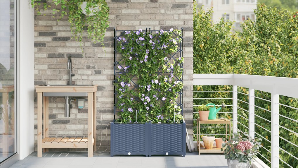 vidaXL Γλάστρες Κήπου 1 τεμ Καφασωτό Γκρι 80 x 40 x 142 cm Πλαστικό