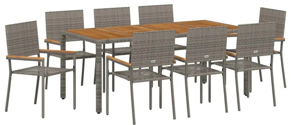 vidaXL Σέτ φαγητού για κήπο 9 pcs Γκρι 190 x 90 x 75 cm