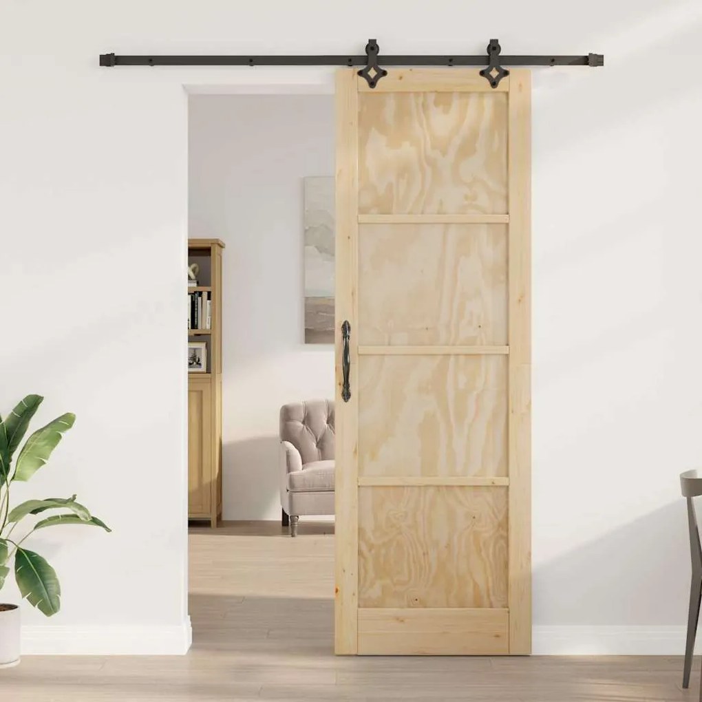 vidaXL Συρόμενη Πόρτα Φυσικό και μαύρο 78 x 232 cm