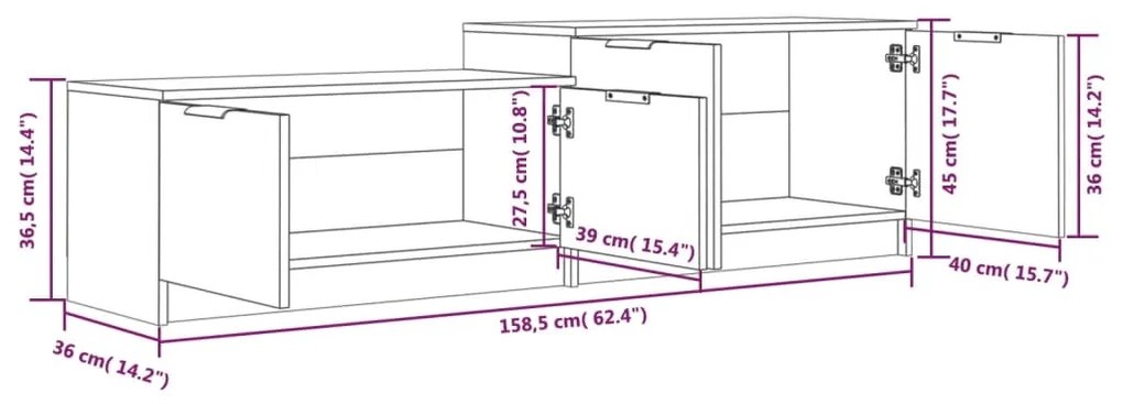 Έπιπλο Τηλεόρασης Γκρι Sonoma 158,5x36x45εκ. Επεξεργασμένο Ξύλο - Γκρι