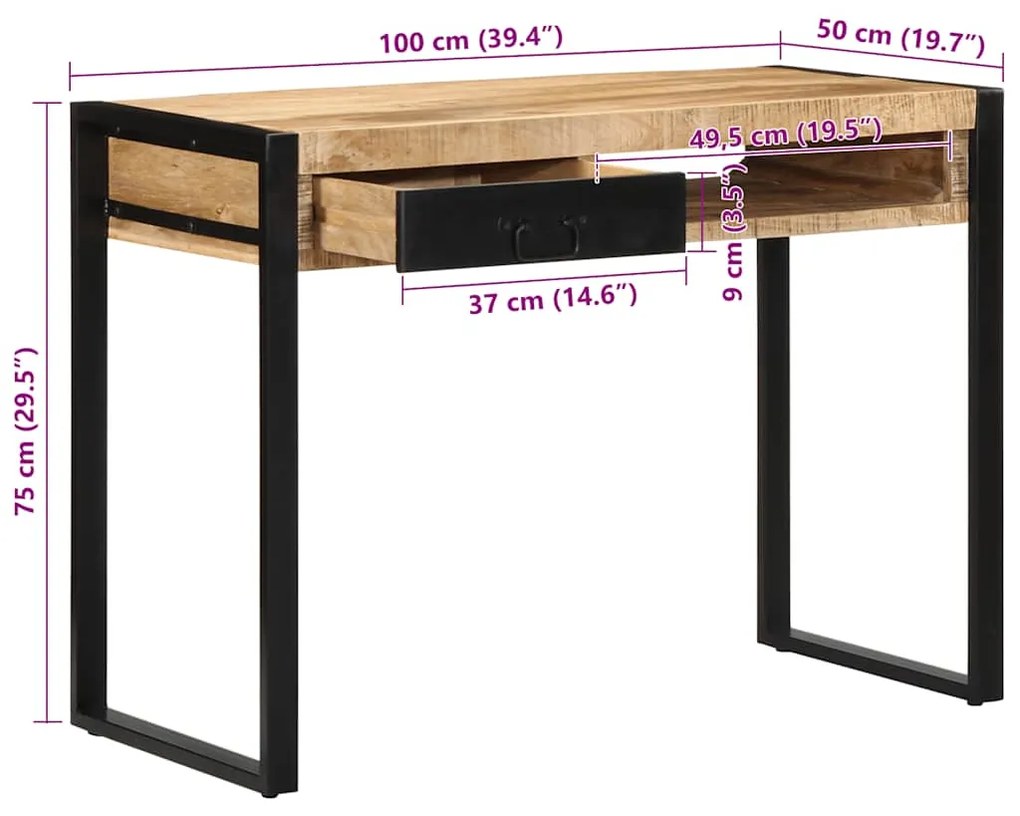 ΓΡΑΦΕΙΟ  100X50X75 CM ΣΤΕΡΕΟ ΑΚΑΤΕΡΓΑΣΤΟ ΞΥΛΟ MANGO 4015931