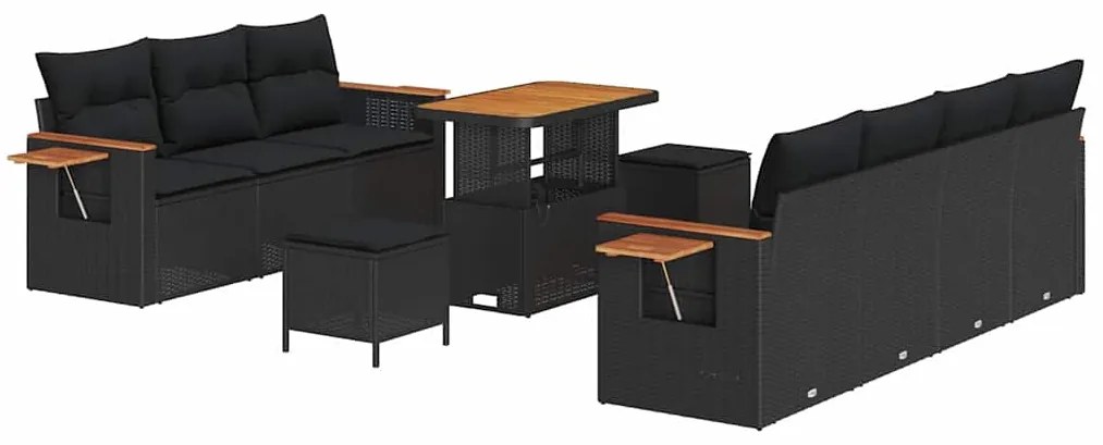 vidaXL Σετ Καναπέ Κήπου με μαξιλάρι 10 pcs Μαύρο Πολυ ράταν