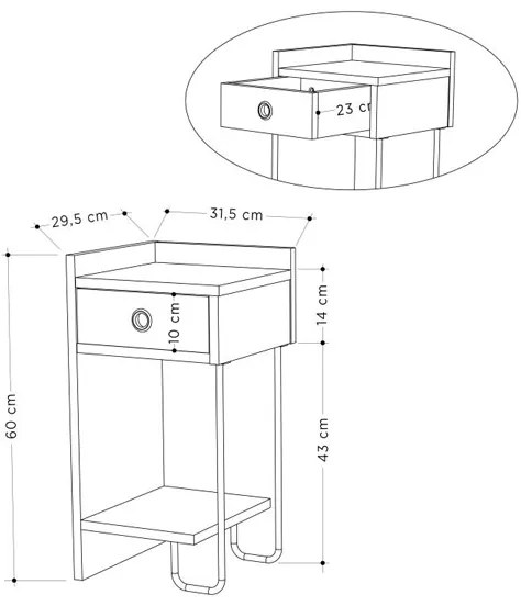 Κομοδίνο Sirius Megapap αριστερό χρώμα λευκό 32x30x61εκ.