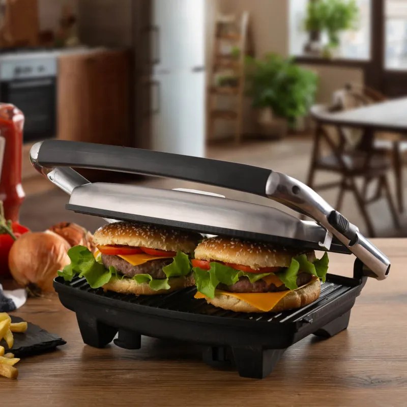 3in1 Ariete TOAST & GRILL SLIM 1911/10, Τοστιέρα, Γκριλ, Γκριλ, 1000W, 230C, Αντικολλητική επίστρωση, Ρυθμιζόμενη άνω πλάκα, Inox