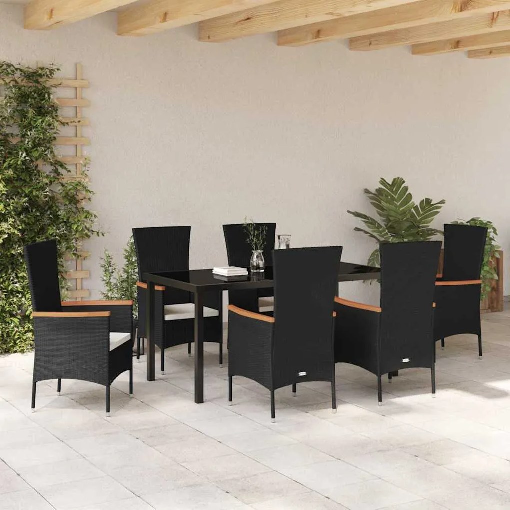 vidaXL Σετ Φαγητού Κήπου με μαξιλάρι 7 pcs Μαύρο 160 x 80 x 73 εκ
