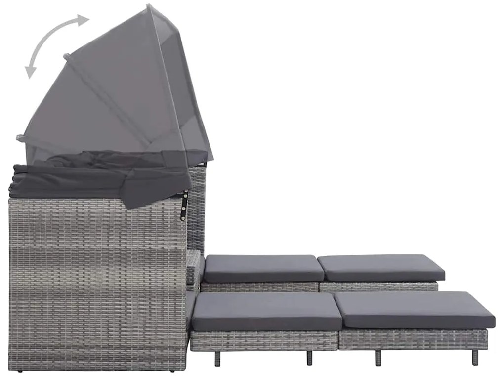 vidaXL Καναπές Κρεβάτι Επεκτεινόμενος Τριθέσιος + Σκίαστρο Συνθ. Ρατάν