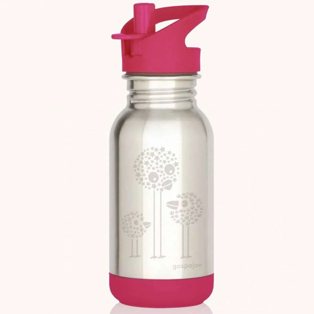 Παγούρι Παιδικό Loopy Birds GSJL46 6,7x19,5cm 400ml Silver-Pink Gaspajoe 400ml Silikon,Polypropylene
