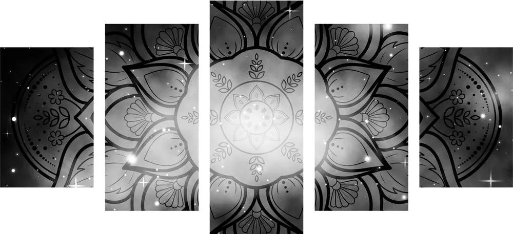 Εικόνα 5 τμημάτων Mandala με φόντο γαλαξία σε ασπρόμαυρο - 200x100
