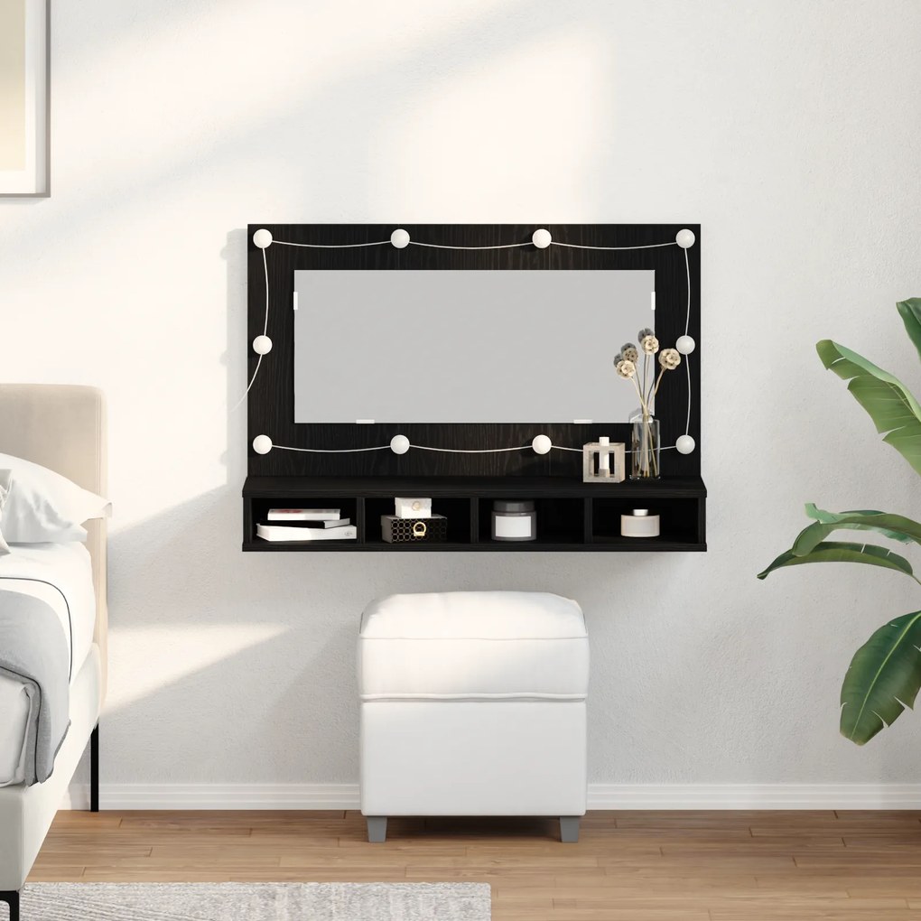 vidaXL Καθρέφτης Ντουλάπα LED σε Μαύρη Δρυς - 90x31.5x62 εκ.