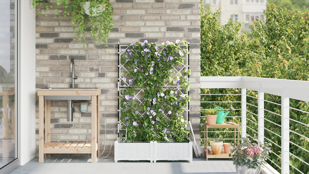 vidaXL Ζαρντινιέρες κήπου Καφασωτό Λευκό 80 x 40 x 126 cm Πλαστικό