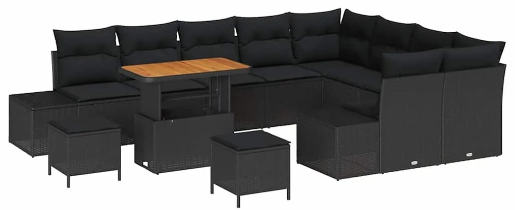 vidaXL Σετ Καναπέ Κήπου με αποθήκευση 12 pcs Μαύρο Πολυ ράταν