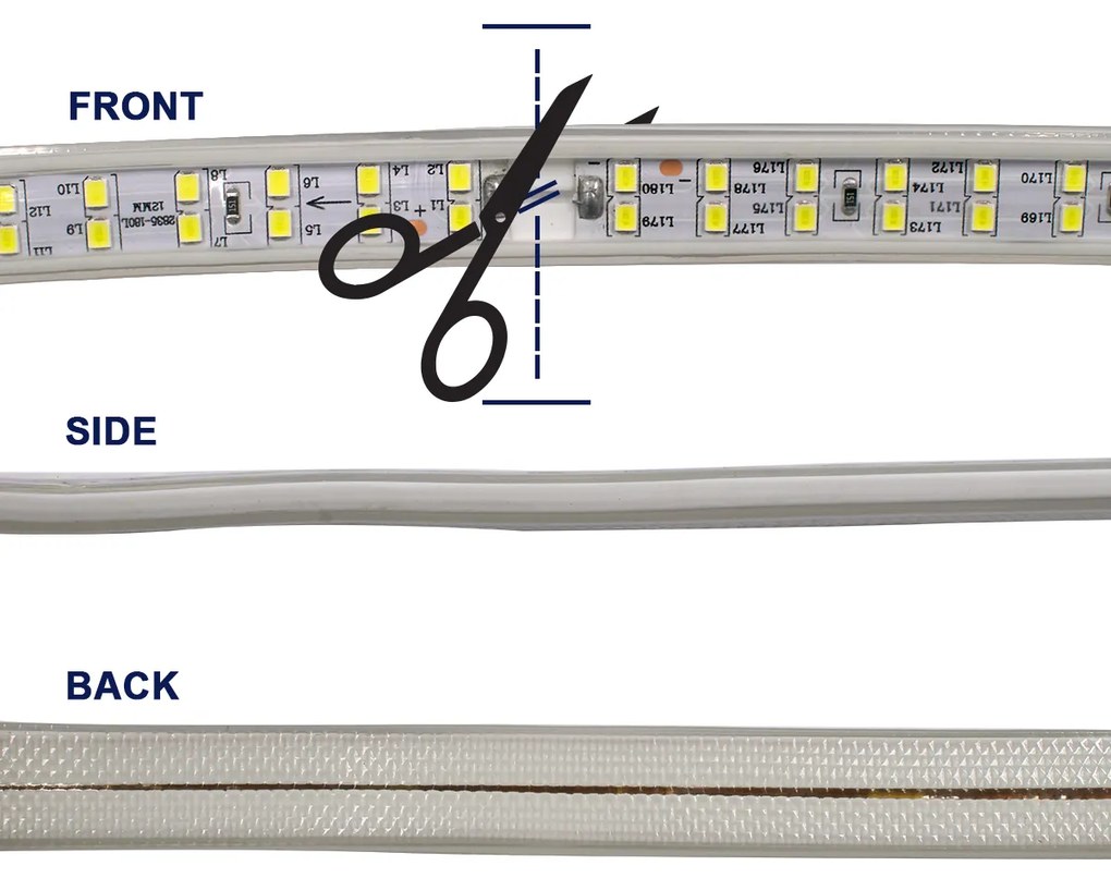 GloboStar® 70510 Wide Ταινία Διπλής Σειράς Epistar LED SMD 2835 1m 24W/m 180LED/m 3360lm/m 120° DC 230V Αδιάβροχη IP68 Ψυχρό Λευκό 6000K Dimmable