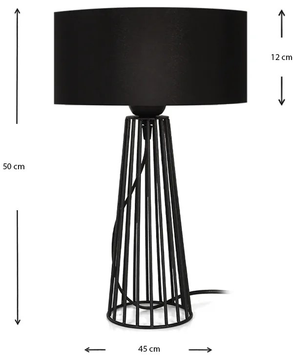 Φωτιστικό επιτραπέζιο Filip Megapap E27 μεταλλικό - υφασμάτινο χρώμα μαύρο 25x25x45εκ.