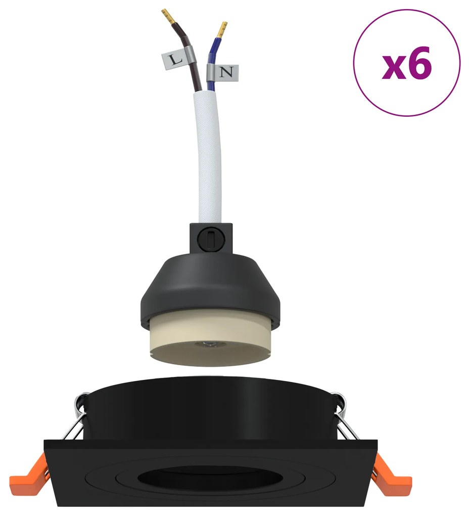 vidaXL Εσοχή Σποτ 6 τμχ Τετράγωνο GU10 Μαύρο 91x91 χιλ