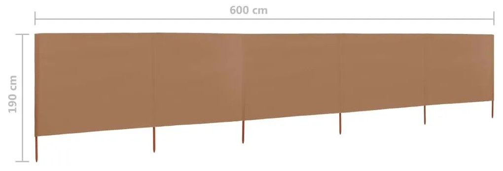 Προστατευτικό Αέρα με 5 Πάνελ Taupe 600 x 160 εκ. Υφασμάτινο - Μπεζ-Γκρι