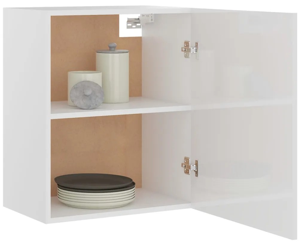vidaXL Ντουλάπι Κρεμαστό Γυαλιστερό Λευκό 50x31x60 εκ. Μοριοσανίδα