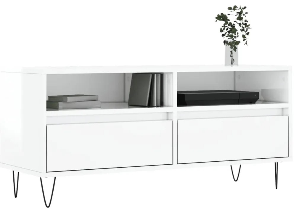 vidaXL Έπιπλο Τηλεόρασης Γυαλ. Λευκό 100x34,5x44,5 εκ. Επεξεργ. Ξύλο