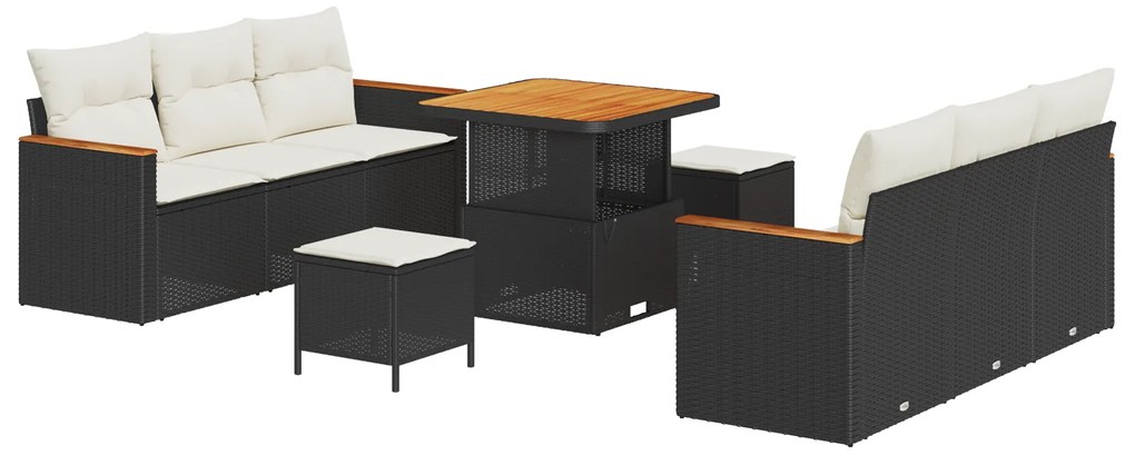 vidaXL Σετ Καθισμάτων Κήπου 9 κομματιών με Μαξιλάρια Μαύρο Πολυ Ρατάν Ακακία