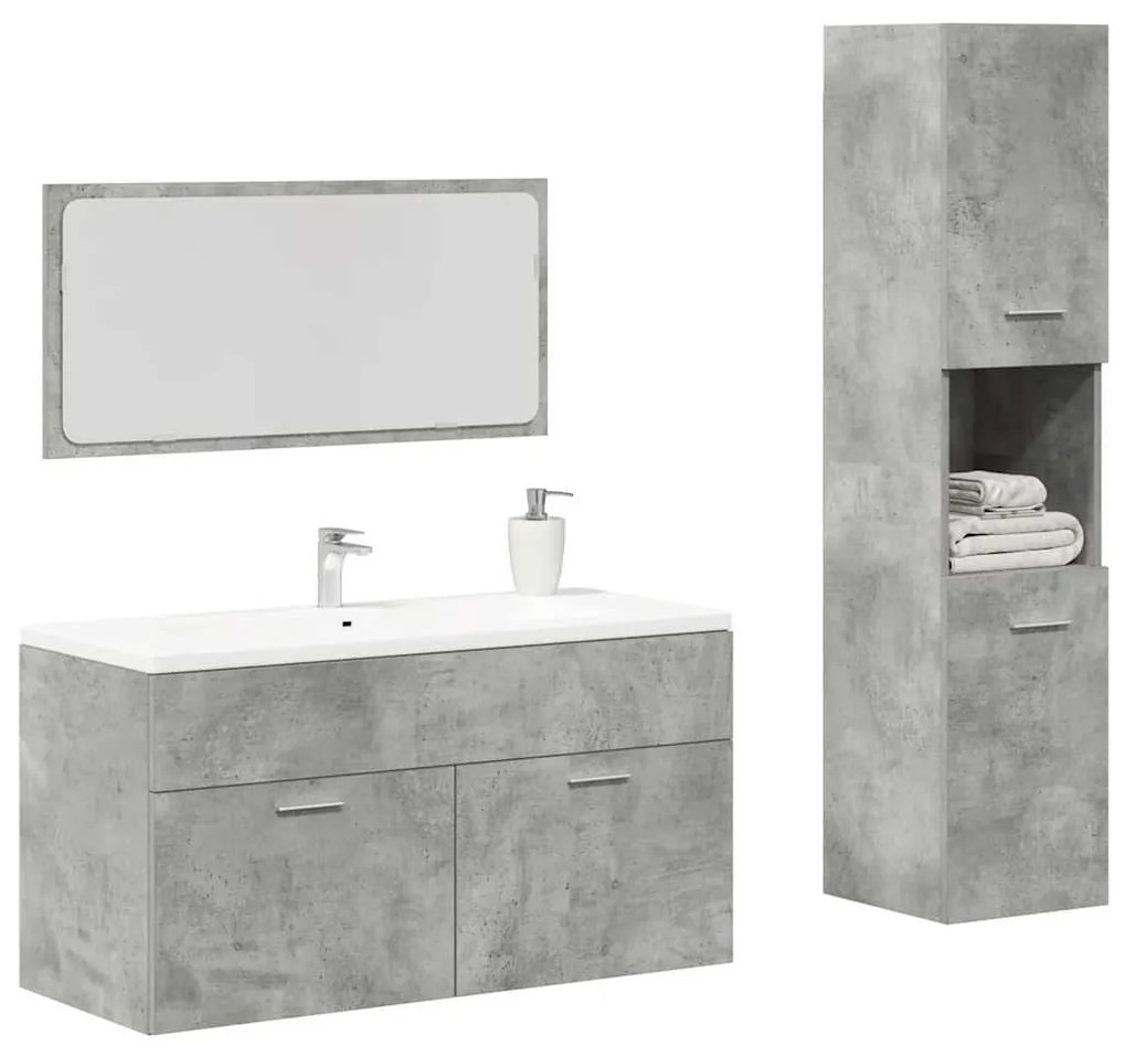 Σετ Επίπλων Μπάνιου 3 Τεμαχίων Γκρι Σκυροδέματος από Επεξ. Ξύλο