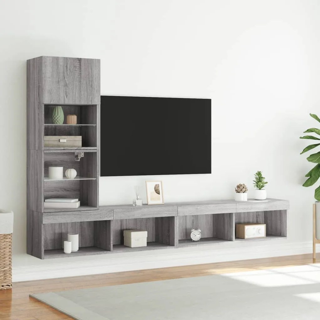 vidaXL Έπιπλα Τοίχου Τηλεόρασης 4 τεμ. LED Γκρι Sonoma από Επεξ. Ξύλο