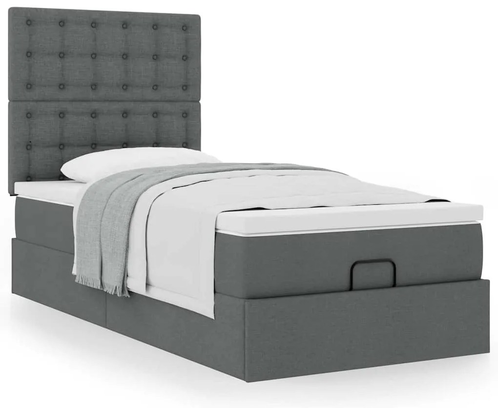 vidaXL Οθωμανικό κρεβάτι με στρώμα Σκούρο γκρι 80x200cm ύφασμα