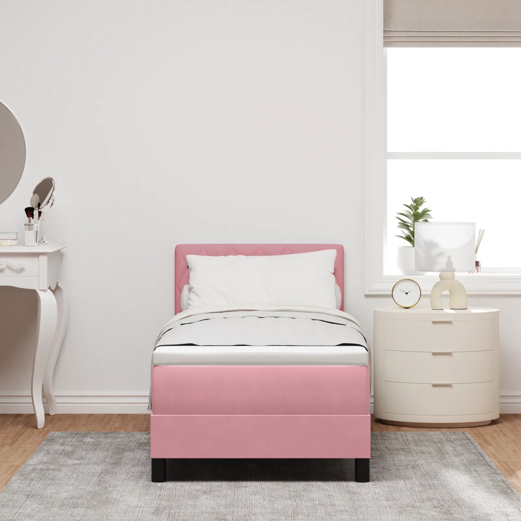 vidaXL Κρεβάτι Box Spring με Στρώμα Ροζ 80x200 εκ Βελούδο