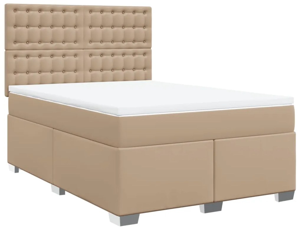 vidaXL Κρεβάτι Boxspring με Στρώμα Καπουτσίνο 140x190εκ.από Συνθ.Δέρμα