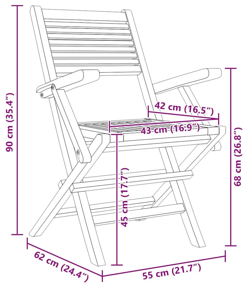 vidaXL Καρέκλες Κήπου Πτυσσόμενες 4 τεμ. 55x62x90 εκ. Μασίφ Ξύλο Teak