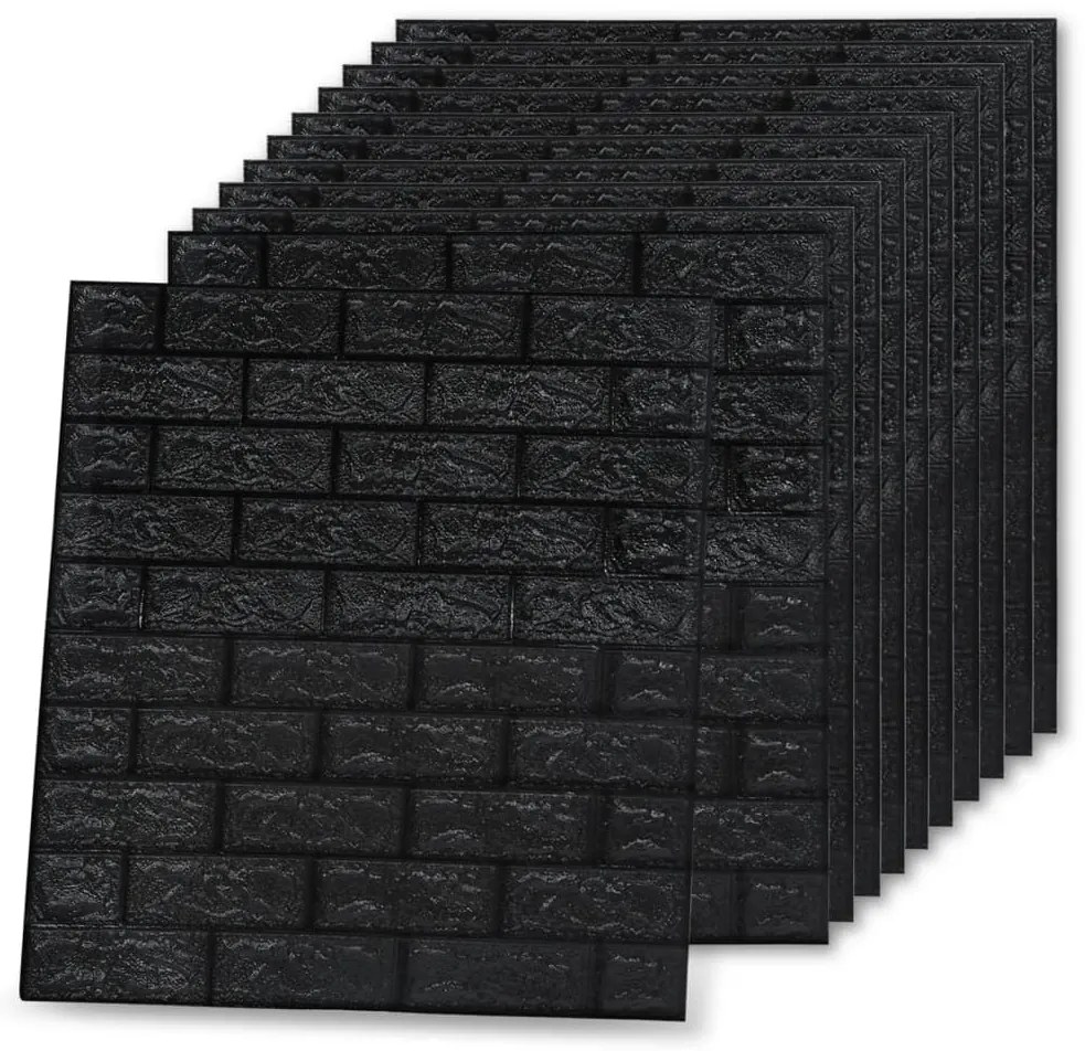 vidaXL 3D Τούβλα Ταπετσαρίας Αυτοκόλλητα Μαύρα 10 τεμ.