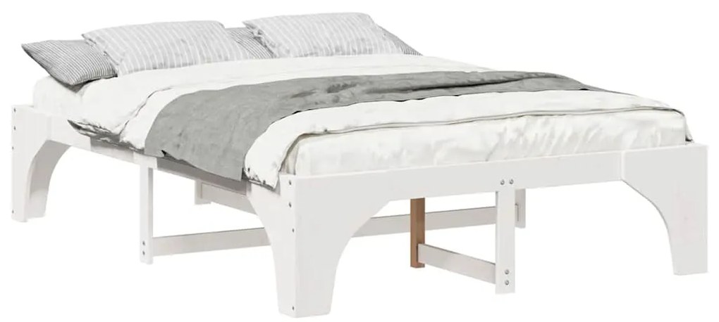 vidaXL Κρεβάτι δαπέδου Λευκό 150 x 200 cm Μασίφ ξύλο πεύκου