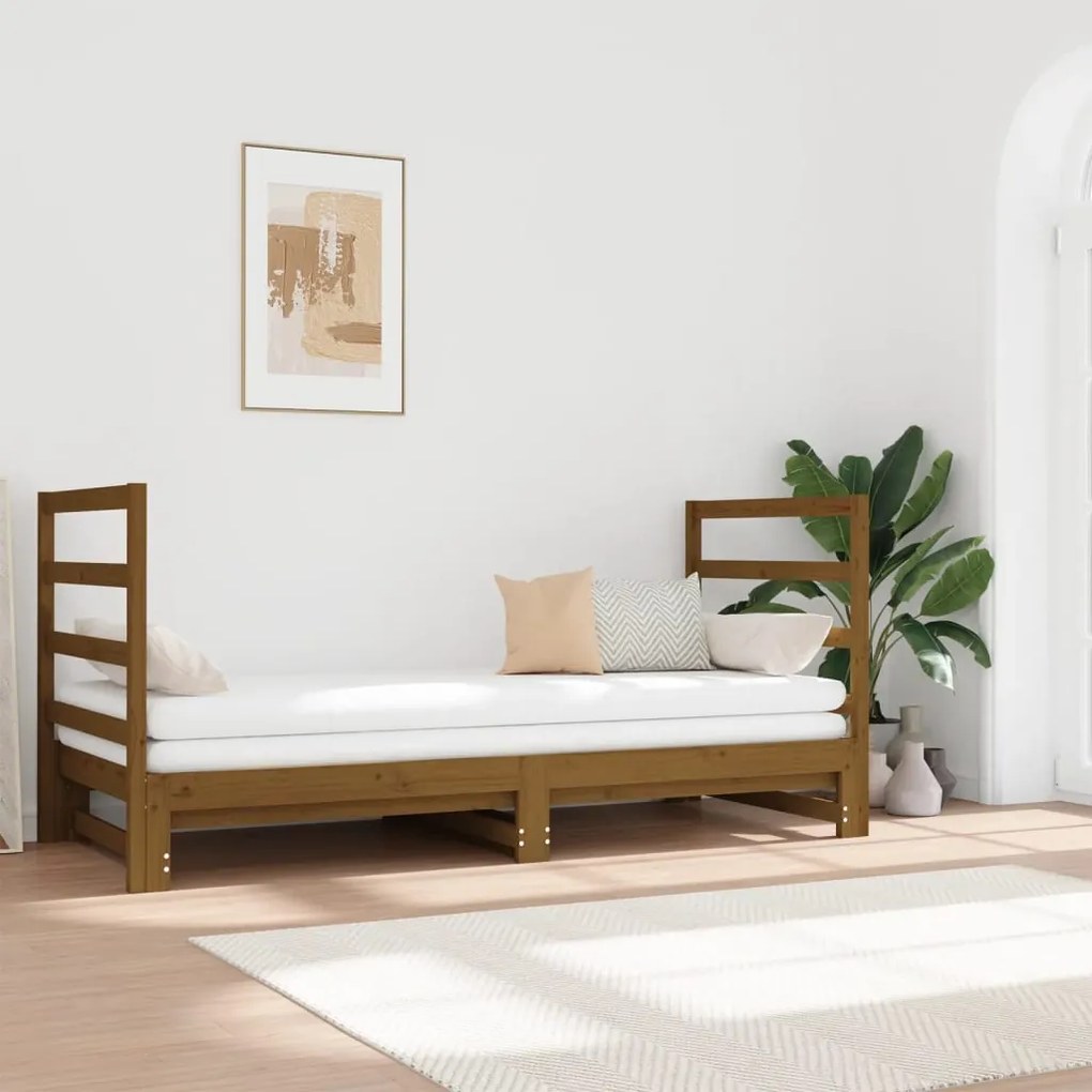 vidaXL Καναπές Κρεβάτι Συρόμενος Μελί 2x(90x190) εκ. Μασίφ Ξύλο Πεύκου