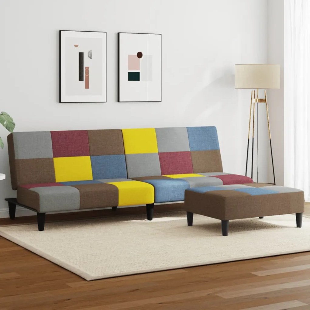vidaXL Καναπές Κρεβάτι Διθέσιος με Υποπόδιο Patchwork Υφασμάτινος