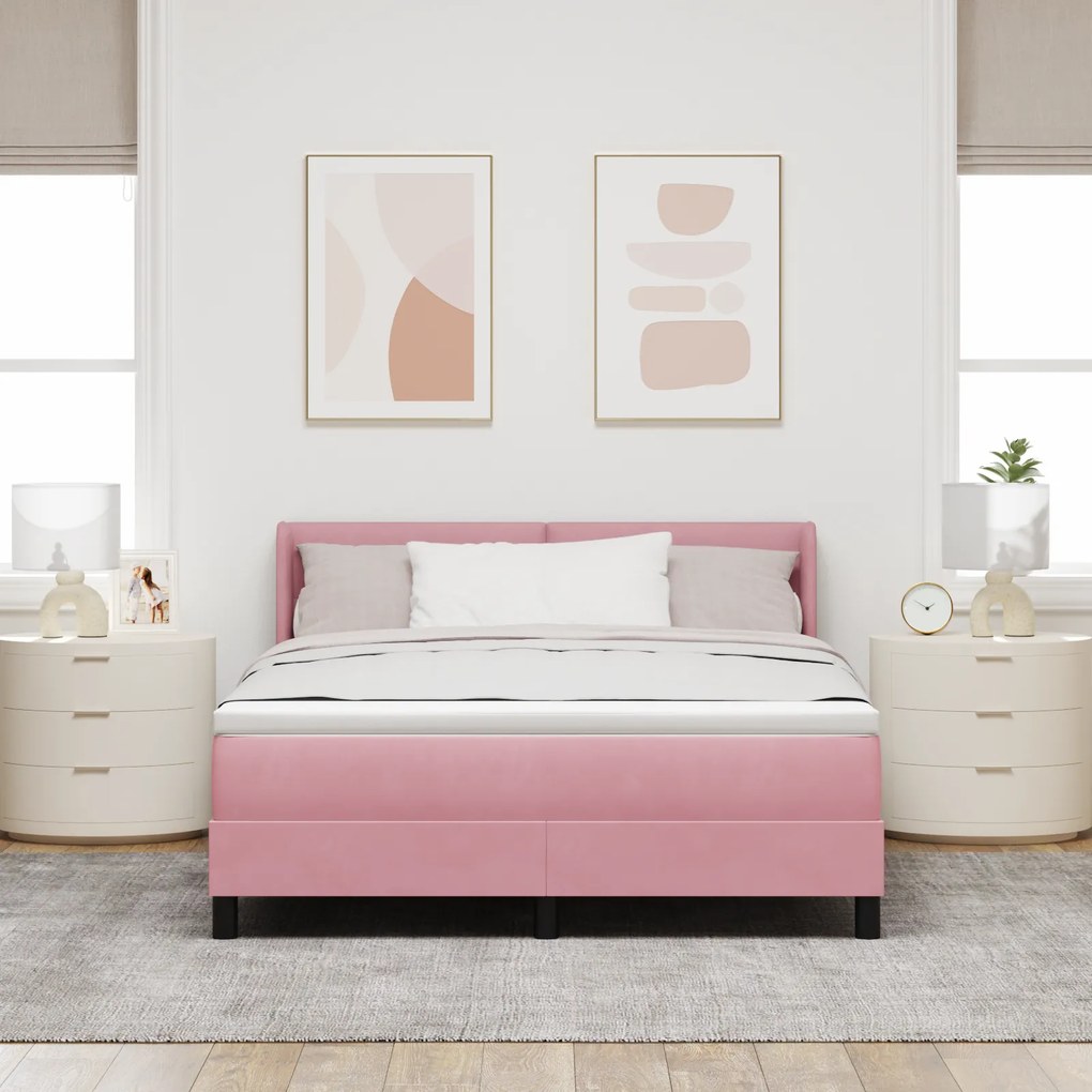 vidaXL κρεβάτι Box Spring με στρώμα Ροζ 140x200 εκ. Βελούδο