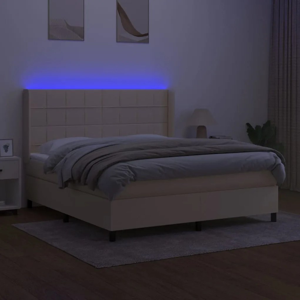 ΚΡΕΒΑΤΙ BOXSPRING ΜΕ ΣΤΡΩΜΑ &amp; LED ΚΡΕΜ 180X200 ΕΚ. ΥΦΑΣΜΑΤΙΝΟ 3138338