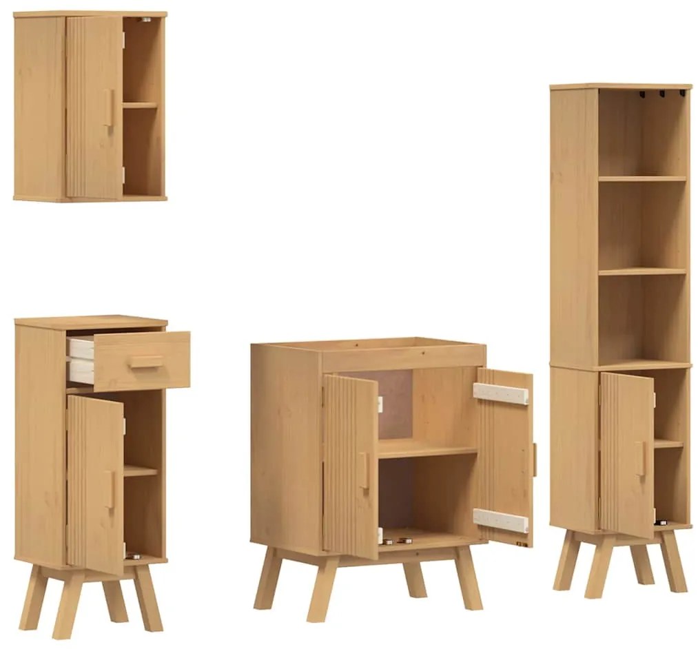 vidaXL Σετ Επίπλων Μπάνιου με συρτάρι 4 pcs Καφέ Μασίφ ξύλο πεύκου