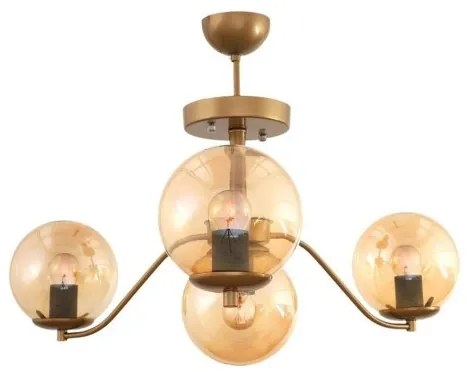 SUNRAY 201-0110 Vintage Κρεμαστό Φωτιστικό Μπάλα Πολύφωτο 4 x E27 IP20 Χρυσό Μέταλλο με Μελί Γυαλί-Μ55 x Π55 x Υ48cm Globostar-2 201-0110
