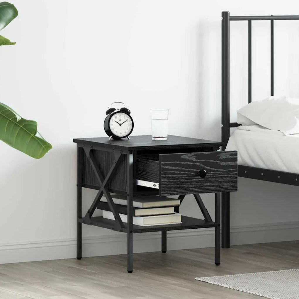 vidaXL Κομοδίνο με συρτάρι 2 pcs Μαύρη δρυς 40 x 42 x 45 εκ.