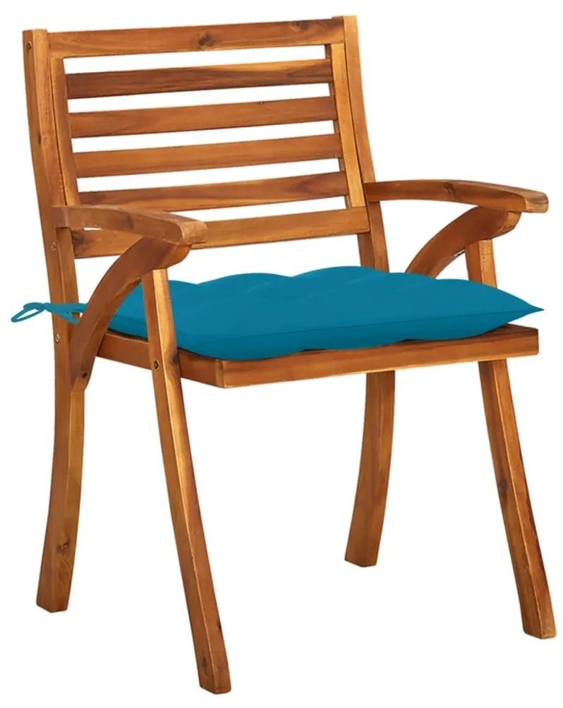 Καρέκλες Κήπου 4 τεμ. από Μασίφ Ξύλο Ακακίας με Μαξιλάρια - Μπλε