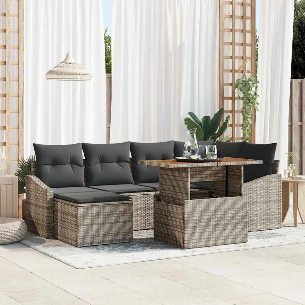 vidaXL Σέτ φαγητού για κήπο με μαξιλάρι 7 pcs Γκρι, Καφέ